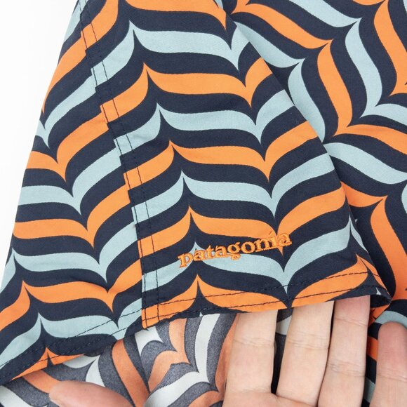 Patagonia Wavefarer Board Shorts Men's 34 Orange Blue Wavy Print Unlined Beach - Picture 8 of 11